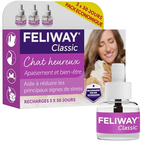 FELIWAY Classic - Pack 3 Recharges - La Solution Conçue pour Réduire Les Signes de Stress de Votre Chat : Griffures, Marquages Urinaire, Peurs - Scientifiquement Prouvé - 3 Recharges (3X 30 Jours)