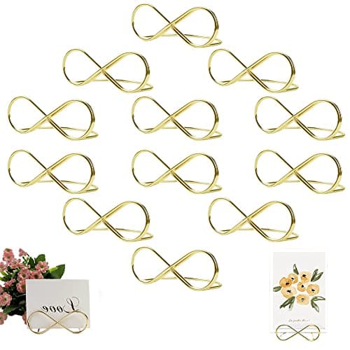 QINERSAW 12 PCS Porte Numéro de Table Doré Supports de Numéro de Table en Alliage Porte Carte Table Mariage Porte Numéro de Table Mariage Porte Menu Table Mariage pour Bureaux Café, 73 * 54 * 28mm