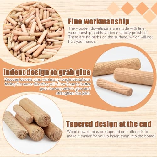 NAROSEBE 600 Pcs Cheville en Bois M6 M8 M10, Tourillons en Bois Rainurés, Cheville Bois Menuiserie, Tourillon Bricolage Conique, Cheville Bois Meuble, pour Table Placard Assemblage DIY Charpentier