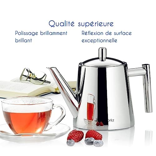 Easyworkz Théière en acier inoxydable 1500 ml avec infuseur amovible pour infusion de fruits, herbes et infusions