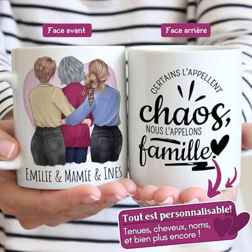 Cupdarling® Tasse Personnalisable Cadeau Mamie Avec 2 Petite-Filles - Cadeau Anniversaire Mamie - Cadeau Fete Des Meres - Mug Original Pour Mamie - 330 mL Céramique