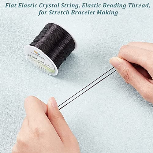 PH PandaHall 1 Bobine de 60m Fil de Fibre Elastique/Corde Elastique pour Enfiler des Perles et Creation de Bijoux, Diametre : 0.8mm, Noir