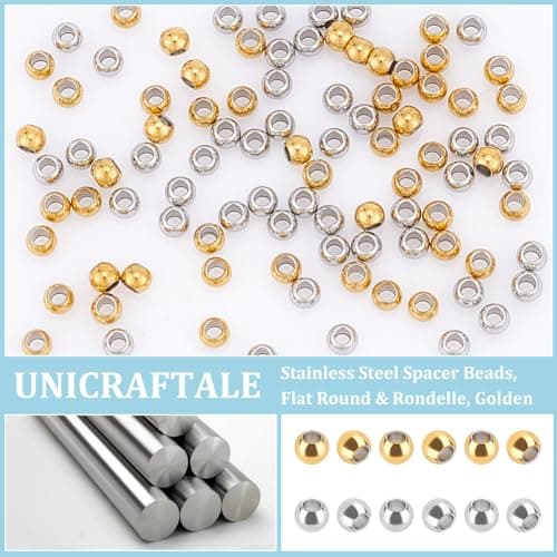 UNICRAFTALE Environ 300 pcs 2 couleurs Perles D'Espacement Rondes 4mm Perles Acier Inoxydable Perles Rondelles Métal Petites Perles Lisses pour la Fabrication de Bijoux Bracelets