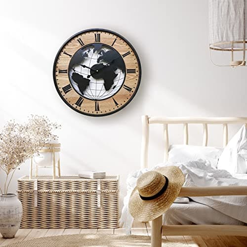 Rebecca Mobili Horloge Murale, Horloge Grande Ronde, Marron Noir, Design Rétro, pour Salon Cuisine - Diamètre de 50 cm x L 4,5 cm - Art. RE6378