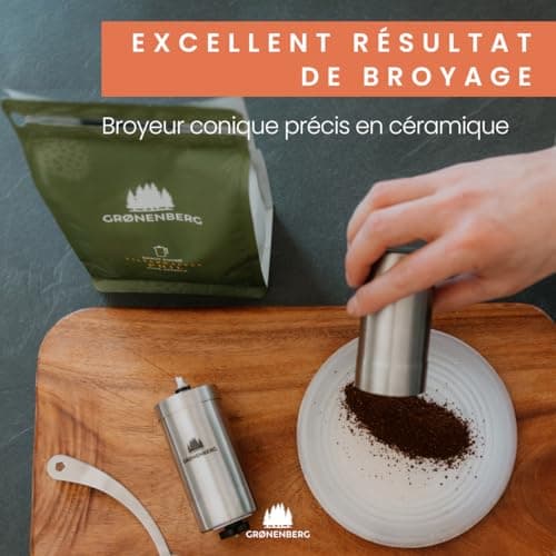 Groenenberg Cafetiere a piston (600ml) + Moulin à café manuel | Set de remise café avec French Press & Coffee grinder en acier (inox)