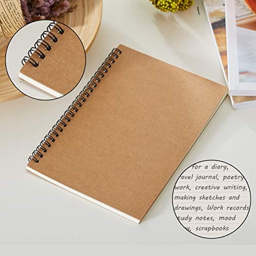 SIYI-XIU 2Pcs A5 Carnet de Notes à Spirale Cahiers Classique en Couverture Kraft Blocs Notes Spirales Doté Ligné Bloc Note 60 Feuilles,Marron