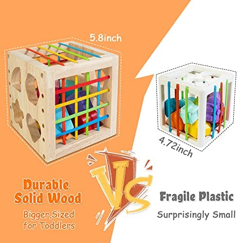 HELLOWOOD Jeu de tri Montessori Cube à emboîter à partir de 1 an, Cube de motricité avec 8 Cubes à emboîter, Jouets en Bois pour Enfants à partir de 1 2 3 Ans
