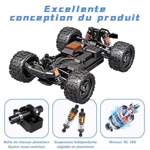 JONRRYIN Voiture Télécommandée, 1:18 4WD RC Voiture Radiocommandées avec 2 Batterie 60 Minutes, 2.4 GHz Tout Terrain Rapide Voiture, Jouet Monster Truck pour Enfant Adulte Anniversaire Cadeau