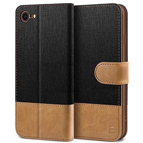 BEZ® Coque pour iPhone 7, Etui pour iPhone 8 / iPhone SE 2020 / iPhone SE 2022 Housse Protection Bookstyle Etui en PU Cuir Portefeuille Coque, Pochette pour Monnaie, Fermeture Magnétique, Noir