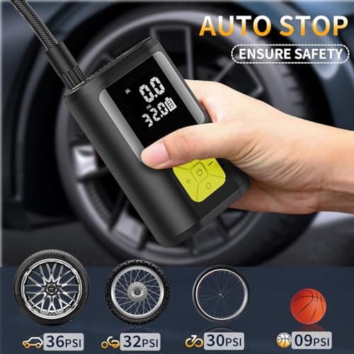 EVARYOO 6000mAh Mini Pompe à Air Électrique,Compresseur à Air Portatif Gonfleur Pneus sans Fil 150PSI avec écran LCD Numérique,Pompe à air Rechargeable pour Voiture, Vélo, Moto, Scoote, Balle
