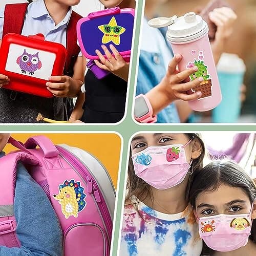 CAYUDEN 5D Diamond Painting Autocollants Kits Enfants, 60 Pcs DIY Animaux Diamant Painting Art Mosaïque Autocollants Kit Diamond Painting Animaux pour Filles Enfants Adultes Peinture Diamant Kit