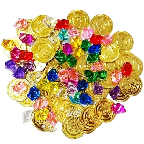 100 Pièces D'or pour Enfants, 200 Pièces Pirate Gemmes, Trésor de Pirate, Pierres Precieuses pour Enfants, Décoration de Pirate Fete, pour Anniversaire D'enfant au Trésor de Pirate et Fêtes de Pirates