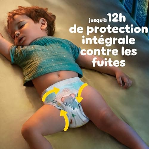 Pampers Baby-Dry, Taille 4, 204 Couches, 9-14kg, Une nuit jusqu'à 100% sans fuites avec la Poche Stop & Protect à l’arrière de la couche, Pack 1 Mois