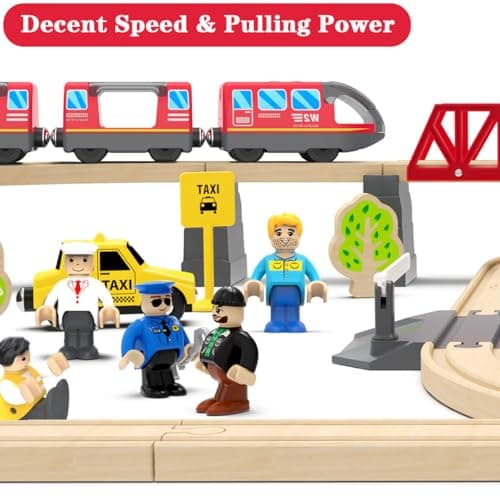 LiRiQi Train de locomotives à Piles, Ensemble de Jouets Magnétique de Train électrique, Montessori Train en Bois, Compatible avec Thomas, Brio, Jouet pour Tout-Petits Enfants garçon, Rouge