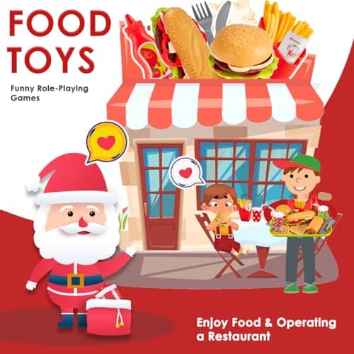 BUYGER Hamburgers Jouet Démontable pour Enfants | Accessoires Cuisine Enfant avec Plateau, Jeu d'Imitation et Éducatif pour Cuisine Dinette, Cadeau Fille Garçon 3 4 5 Ans