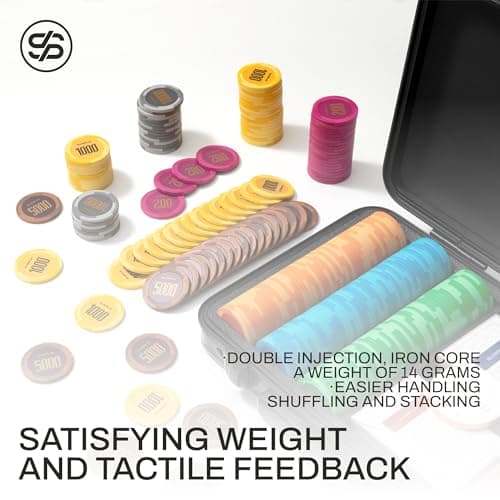 SLOWPLAY Ensemble de 300 jetons de Poker en Argile GODEL 14g pour Texas Hold'em [avec Valeur] dans Un Coffret Haut de Gamme en Polycarbonate Allemand résistant pour Les Joueurs de Poker