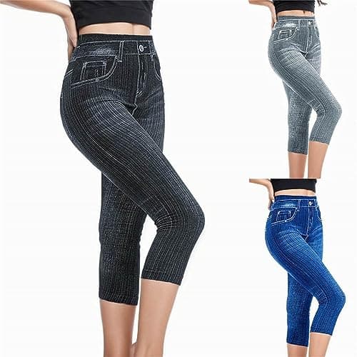 Générique Jean Capri Skinny Fit pour Femme Pantacourt Taille Haute Effet Usé et Lavage pantacourt femme