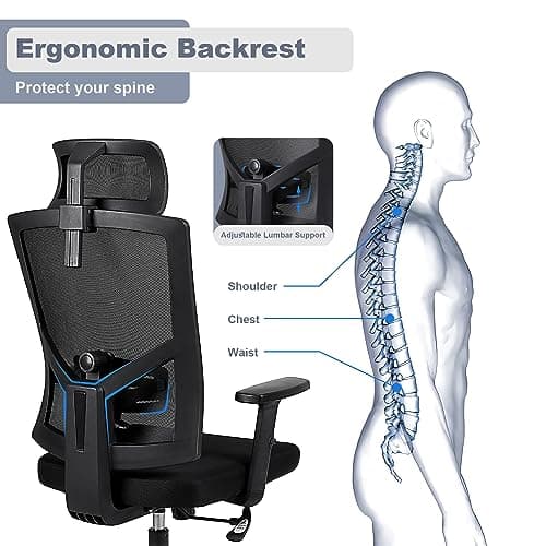 Youhauchair Chaise Bureau Ergonomique, Chaise de Bureau avec Appui-tête et Accoudoirs Réglables, Fauteuil de Bureau avec Support Lombaire Réglable, Siege Bureau, Office Chair