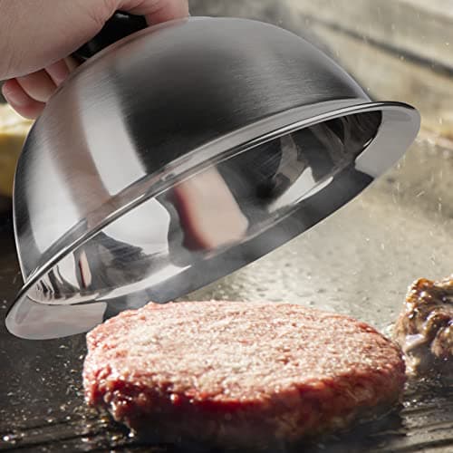 CPROSP 4X Cloche pour Hamburger INOX 16 * 9 cm, Cloche Chauffante pour Fondre Le Fromage, Cloche de Cuisson Burger avec 1 Mini-Tournevis, Cloche à Chaleur pour Steak