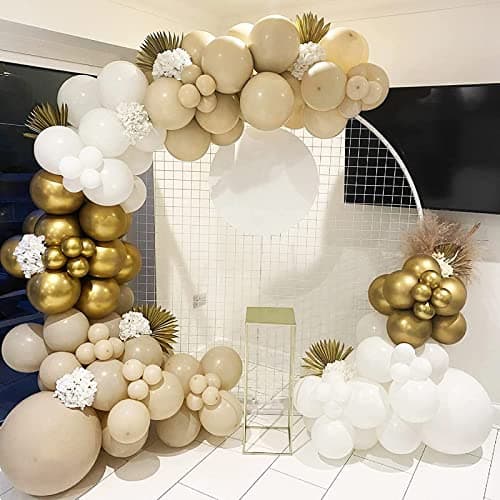 Arche Ballons Beige, 185pcs Kit Guirlande Ballon Decoration Anniversaire Blanc Sable, Beige Abricot Ballon Guirlande pour Anniversaire Decoration, Mariage, Bébé Shower, Décoration de Fête Bohème