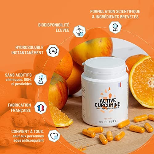Nutripure | Active Curcumine 100% pure Cavacurmin® | Vegan | Antioxydant & anti inflammatoire naturel | Hydrosoluble : biodisponibilité 39X sans additif nocif | 90 gélules | 1 Mois | Made in France