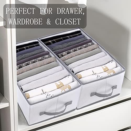 sprecenk Boîte de Rangement Vetement, 12 Grilles Armoire Organisateur de Vêtements, 2PCS Organisateur de Tiroir Pliable pour T-shirts, Shorts, Jupes, Gris