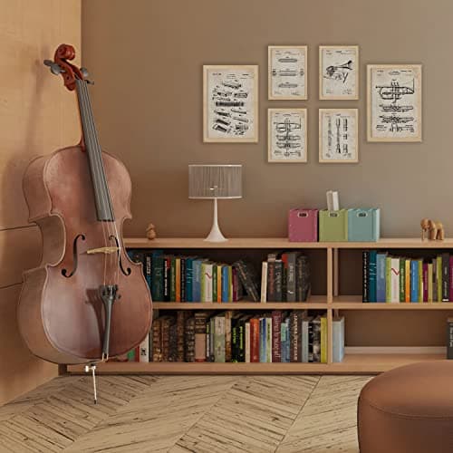 Nacnic Ensemble de 6 affiches de brevets Instrument à vent. Affiches avec des illustrations de brevets rétro pour votre maison. Décoration intérieure de style vintage. Formats A4 et A3. Avec cadre.