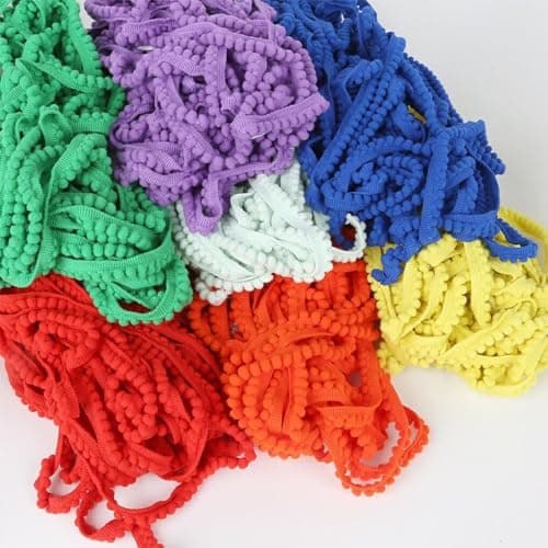Allayu Ruban à Franges en Boule de Garniture Pom Pratique, Large Application, Plusieurs Couleurs Disponibles, 5 Yards, Dentelle en Polyester Facile, Jaune Fluo
