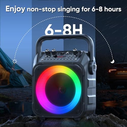 Karaoke Adulte, Haut-Parleur Bluetooth Portable Karaoke pour Adultes avec 2 Microphones sans Fil, Système PA pour Adultes et Enfants avec Lumières LED pour Les Fêtes (Noir)