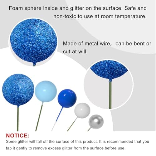 ASTARON 50 pièces décorations de gâteau en forme de boules Mini ballons Bâtonnets de décoration de gâteau Boules en mousse Pics à gâteau pour fête de mariage Anniversaire (série bleue)