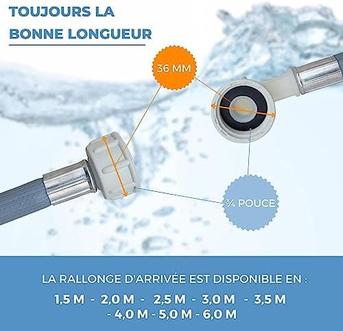 Lichtblau Tuyau d'arrivée d'eau Lave-linge Lave-vaisselle 2964 Raccordement longueur 1,5m I 3/4" coudé/droit avec joint I Tuyau d'arrivée d'eau usage universel Indépendant du fabricant