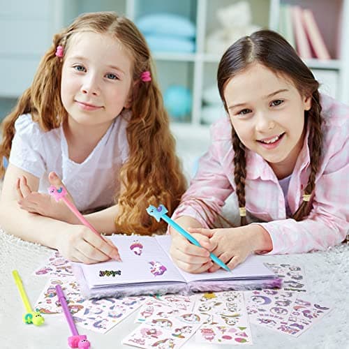 OFFCUP Carnets de Licorne Couronne, Cahier en Peluche, Journal Secret Avec Stylo et Autocollants de Tatouage Bloc-notes Voyage de Bureau Scolaire Cahiers Manuscrits Blocs Mémo
