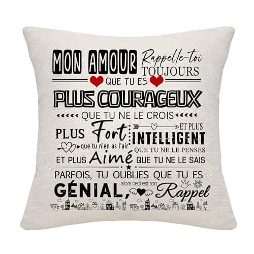 Bommex Mon Amour Rappelle-toi Toujours Que Tu ES Plus Courageux Housse de Coussin pour Petit ami Mari Cadeau d'anniversaire Saint-Valentin Cadeau de Noël Cadeau d'inspiration(Mon Amour)