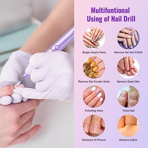 Ponceuse pour Ongles, Denabuty Lime a Ongle Electrique Professionnel Sans Fil 12 en 1 Kit de Manucure Pédicure avec USB Rechargeable Vitesse Réglable Puissante et Portable pour Salon et Maison