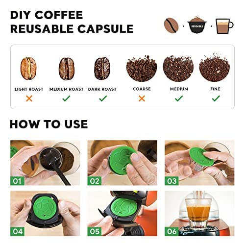 Capsules rechargeables Filtres à dosettes de café réutilisables compatibles avec les brasseurs Dolce Gusto avec cuillère et brosse (Convertisseur de capsules)