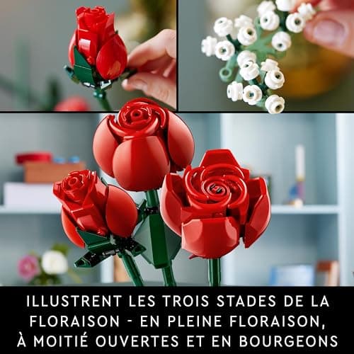 LEGO Icons Botanical Collection Le Bouquet de Roses, Fleurs Artificielles pour Décorer la Chambre, Cadeau d'anniversaire pour Adultes passionnés de Plantes 10328