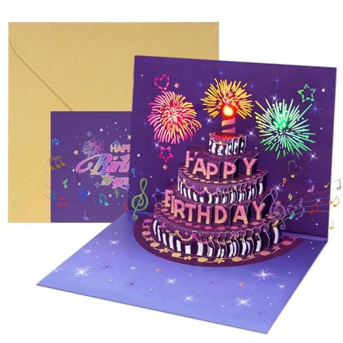 Carte d'anniversaire avec Musique et Lumière, Carte Anniversaire Fille 3D Pop Up Cadeaux Joyeux Anniversaire pour Femme, Homme, Enfant (multicolore)