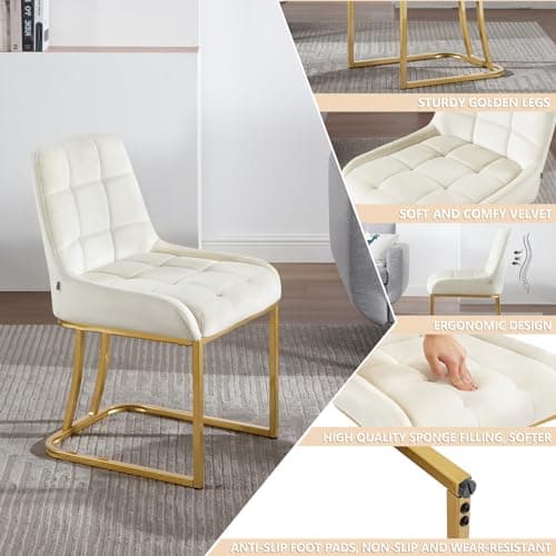 WOLTU Chaise Salle à Manger, Lot de 4, Chaise Cuisine en Velours, Chaise Salon, Chaise Coiffeuse Rembourrée, avec Dossier, Structure Métallique en Forme d'arc EZS32cm-4 Crème
