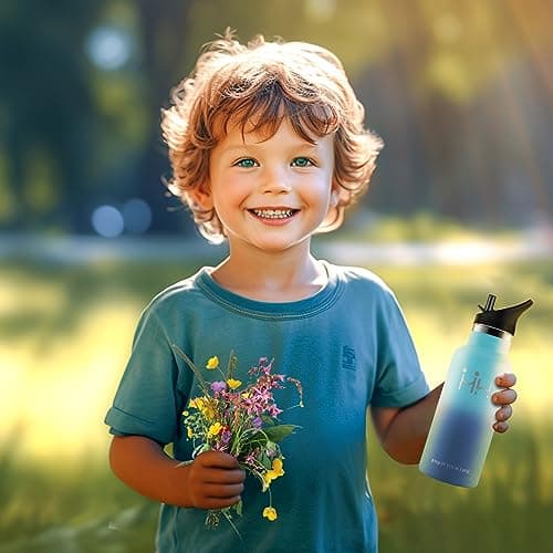 HoneyHolly Gourde Isotherme - Bouteille Isotherme 1L - Gourde INOX avec Paille - Gourde Sport Étanche - 18/8 Acier Inoxydable, Bouteille d'eau pour Sport, Randonnée, École, Bureau