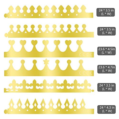 TUPARKA 24 pièces Couronne de Papier couronnes de Roi d'or Feuille d'or fête Couronne Chapeau Casquette pour fête d'anniversaire Accessoires de Photo de Douche de bébé (6 Styles)