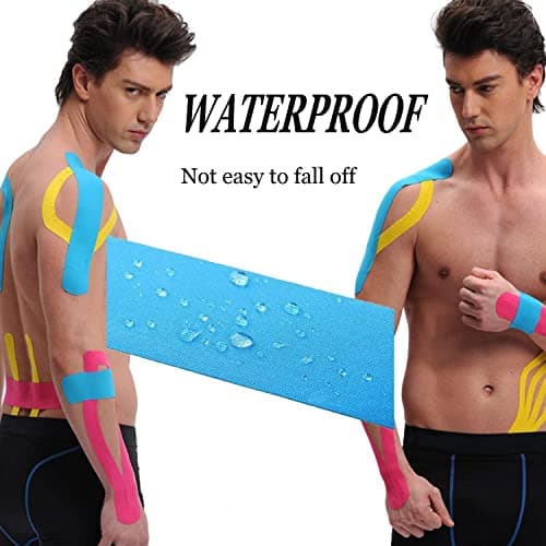 ANAMPION 3 Rouleaux Bande Kinesiologie Precut Style de Vague, 5cm*5m Kinesio Tape pour la Physique, Imperméable Bande Kinesiologie pour Genou, Coude et l'épaule(Noir+Couleur rose+Couleur de peau)