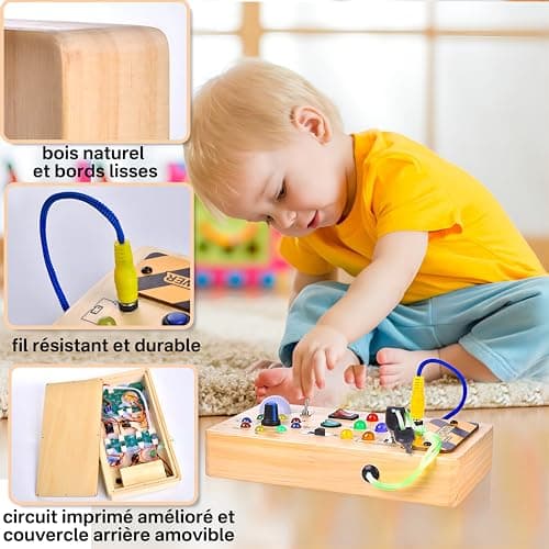 Montessori Busy Board Light Switch, Jouet en Bois à Partir de 1 an, Tableau d'activités Electroniques pour Bébé 18 Mois, Jouet d'apprentissage Sensoriel, Cadeau pour Garçons et Filles de 2 3 4 ans