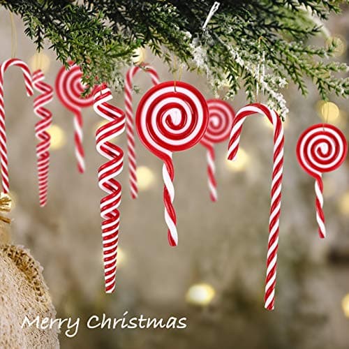 BHGT 12PCS Canne a Sucre Noël Canne Bonbons Décorations de Sapin 3 Style Sucette de Noël Ornement Pendentif de Noël pour Sapin de Noël Arbre de Noël