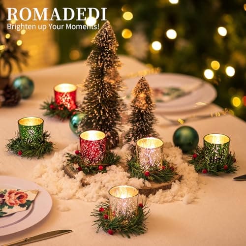 Photophore Verre Bougeoir Decoration Noel: Romadedi 6 Pièces Supports pour Bougies Chauffe-Plat pour Table Interieur Maison Salon Décoration Porte-Bougie pour Cadeau Fenetre Extérieur Noël Deco