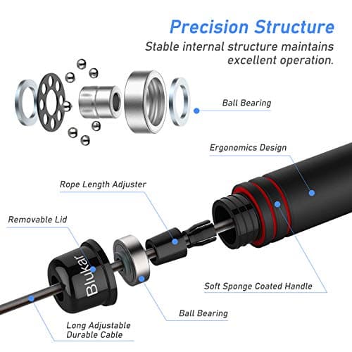 Blukar Corde à Sauter, Speed Jump Rope Réglable pour Hommes & Femmes, Roulements à Billes en Acier, Poignées Antidérapantes en Mousse, Câble en Acier pour Fitness, Crossfit, Sport, Boxe, GYM
