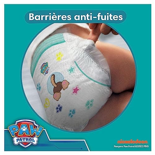 Pampers Baby-Dry, Taille 4, 222 Couches, 9-14kg, A La Rescousse Contre Les Fuites Grâce A Une Protection Intégrale Jusqu'à 12h, Edition Limitée avec La Pat’Patrouille, Pack 1 Mois