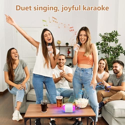 Micro Karaoke Enfant avec 2 Microphones, Mini Karaoke Machine Portable sans Fil, Convient aux Enfants et Aux Adultes, avec des Lumières LED et des Effets de Changement de Voix, Un Cadeau pour Les Fill