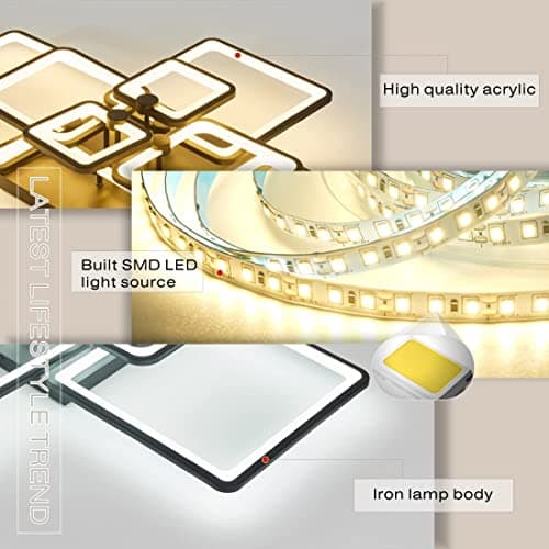HIHIHOMY Plafonnier LED,L106cm Plafonnier Led Salon Dimmable avec Télécommande, Moderne Plafonnier Led Salon,Noir Plafonnier led 8-Light Creative Acrylique Design 120W 3000K-6500K