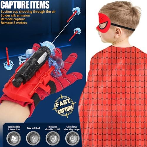ODIWEN Gant de Lanceur Spiderman,Capes de Super Héros pour Enfants Jouets,Lanceur Gants Spider Gant de Poignet Lanceur de héros Jouets de Poignet Lanceur D'araignée Cosplay en Plastique pour Enfants