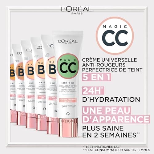 L'Oréal Paris - CC Crème C'est Magic - Embellisseur de Teint Anti-Rougeurs- Soin Teinté - Tous Types de Peaux - Couvrance Légère et Naturelle - SPF 11 - Teinte : Universelle - 30 ml